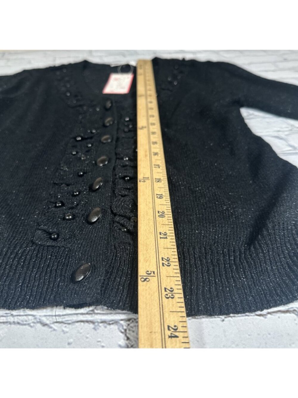 Black Sparkle Glitter Beaded Cardigan Joy Joy Brand Women’s Size Medium NEW - Picture 9 of 16